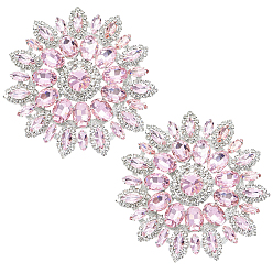 Light Rose 2Pcs Glass Hotfix Rhinestone, DIY Sewing Supplies, Flower, Light Rose, 110x9mm