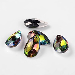 Colorful Faceted Teardrop Glass Pendants, Colorful, 22x13x7mm, Hole: 1mm