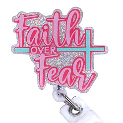 Ярко-Розовый Выдвижная катушка для значков из блестящего пластика, держателей карт, С железными аллигаторами, слово вера выше страха, ярко-розовый, 95 мм, Слово: 48x52мм