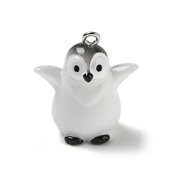 Black Opaque Resin Pendants, Penguin Charm, with Platinum Iron Eye Pin, Black, 26.5x23x17.5mm, Hole: 2mm