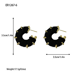 Черный Серьги-гвоздики из сплава и искусственной кожи, золотые, плетеный С-образный, чёрные, 35 мм