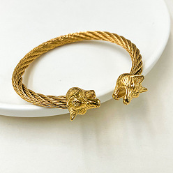 Волк 304 браслеты-манжеты из нержавеющей стали для унисекс, золотые, волк, внутренний диаметр: 2-5/8 дюйм (6.6 см)