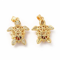 Настоящее золото 18K Стойка металлическая латунная микропрофилированная кубическая циркония подвески, долговечный, без кадмия и без свинца, амулет с полой черепахой, реальный 18 k позолоченный, 23.5x18.5x8 мм, отверстие : 4.2x3.5 мм