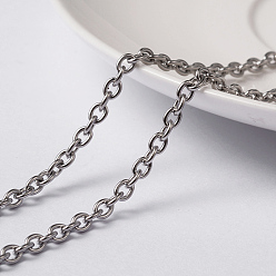 Stainless Steel Color 304 Stainless Steel Cable Chains, Unwelded, with Spool, Oval, Stainless Steel Color, 4x3x0.8mm, about 65.61 Feet(20m)/roll