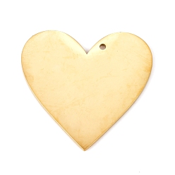Oro 304 colgantes de acero inoxidable, acabado pulido espejo, estampar etiqueta en blanco, Corte con laser, corazón, dorado, 20x20x0.8 mm, agujero: 1.2 mm