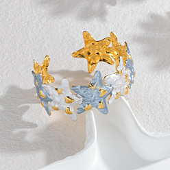 Золотой 304 эмалированные браслеты-манжеты из нержавеющей стали для женщин, морская звезда, золотые, внутренний диаметр: 1-7/8x2-1/8 дюйм (4.85x5.5 см)