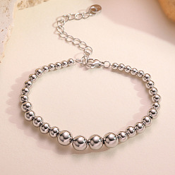 Нержавеющая Сталь Цвет 304 браслеты из нержавеющей стали с бусинами для женщин, круглые, цвет нержавеющей стали, 6-7/8 дюйм (17.6 см)