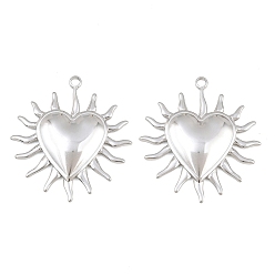 Stainless Steel Color 304 Stainless Steel Pendants, Heart Sun Charms, Stainless Steel Color, 40x36x4mm, Hole: 2.5mm