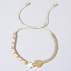 Природный Драгоценный Камень Винтажные браслеты из бусин с драгоценными камнями, латунью и натуральными ракушками для женщин., звезда и плоская круглая фигурка с изображением Иисуса, 11.02 дюйм (28 см)