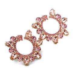 Light Rose Flower Alloy Rhinestone Stud Earrings for Women, Light Rose, 42x44mm
