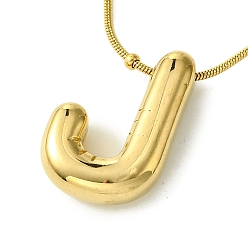 Letter J Ion Plating(IP) Initial Letter 304 Stainless Steel Pendant Necklaces, Real 18K Gold Plated, Letter J, 15.91 inch(40.4cm), pendant: 19x13.5mm