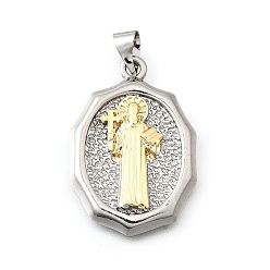 Другие Латунные подвески, без кадмия и без свинца, овальные, настоящий 18k позолоченный/платиновый, Святой бенедикт, 27x18.5x3.5 мм, отверстие : 5x2.5 мм