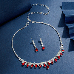 Светло-сиамский Ожерелье из сплава со стразами в форме капли и серьги-гвоздики, Light Siam, 350 мм