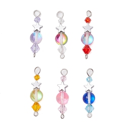 Платина 6 шт. 6 цвета стеклянные круглые биконусы и латунные звездочки-бусины-соединители, разноцветные, платина, 30.5x8.5 мм, отверстие : 1.5 мм, 1 шт / цвет