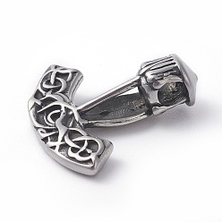 Antique Silver 316 Surgical Stainless Steel Pendants, Thor's Hammer, Antique Silver, 20x20x6mm, Hole: 3x3.5mm