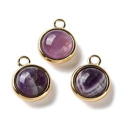 Аметист Подвески из натурального аметиста , 304 полукруглые подвески из нержавеющей стали, реальный 14 k позолоченный, 20x15.5x8.5 мм, отверстие : 2.5 мм