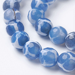 Blue Natural Grade A Agate Beads Strands, Dyed & Heated, Round, Faceted, Blue, 6mm, Hole: 1mm, about 62pcs/strand, 14.9 inch(38cm)