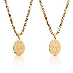 Платина 2шт. овальный медальон-подвеска Святого Бенедикта из нержавеющей стали в виде цепочки с пшеничным колосом, платина, 23.74 дюйм (60.3 см)