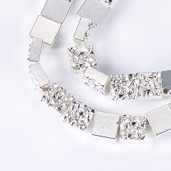 Silver Plated Electroplate Non-magnetic Synthetic Hematite Bead Strands, Flat Slice Square Beads, Silver Plated, 10~10.5x10~10.5x4~4.5mm, Hole: 1mm, about 39pcs/strand, 15.7 inch