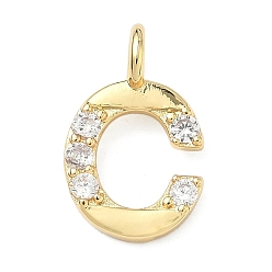 Letter C Латунные микропаве прозрачные подвески с фианитом, без кадмия и без свинца, долговечный, стойки покрытие, реальный 18 k позолоченный, буква С, 18x11.5x2.5 мм, отверстие : 2.5 мм