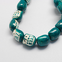 Teal Handmade Porcelain Beads, Famille Rose Porcelain, Owl, Teal, 17x15x13mm, Hole: 3mm