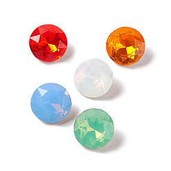 Mixed Color Opal Style Eletroplate K9 Glass Rhinestone Cabochons, Pointed Back & Back Plated, Faceted, Flat Round, Mixed Color, 10x5mm