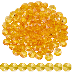 Желтый 120 шт. стеклянные пришивные стразы, граненые восьмиугольные ссылки, желтые, 14x14x8 мм, отверстие : 1.5 мм