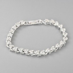 Серебро Легкосплавные сердце ссылка браслеты, с прозрачным фианитом и застежками-защелками, серебряный цвет гальваническим, 7-3/8 дюйм (18.8 см)