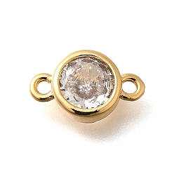 Настоящее золото 18K Латунные прозрачные подвески из кубического циркония, плоско-круглые, реальный 18 k позолоченный, 6x10x2.5 мм, отверстие : 1 мм