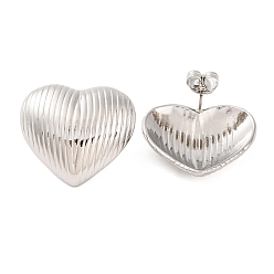 Нержавеющая Сталь Цвет Устойчивые к потускнению 304 серьги-гвоздики из нержавеющей стали, сердце с полосой, цвет нержавеющей стали, 22x25 мм
