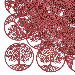 Красный 430 из нержавеющей стали филигранные подвески, окрашеные, гравированные металлические украшения, плоские круглые с дерева жизни, красные, 35x0.3 мм, отверстие : 1.6 мм