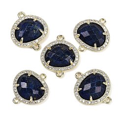 Ляпис-Лазурь Окрашенный натуральный лазурит ограненные овальные звенья, латунь с покрытием из латуни, микро-паве, прозрачные подвески из кубического циркония, золотые, 20.5x17.5x4.5 мм, отверстие : 1.6 мм