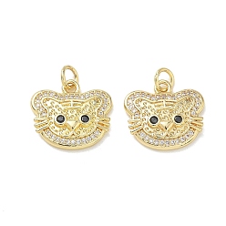 Cat Shape Brass Micro Pave Clear Cubic Zirconia Pendants, Cat Shape Charms, Real 18K Gold Plated, Cat Shape, 15x16x3mm, Hole: 3.5mm