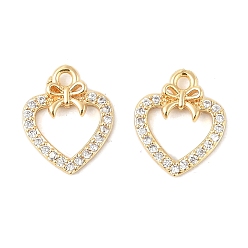 Настоящее золото 18K Латунные микро проложить кубического циркония подвески, без кадмия, без никеля и без свинца, сердечко с подвесками-бантиками, реальный 18 k позолоченный, 13x10.5x2.5 мм, отверстие : 1.4 мм