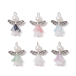 Античное Серебро Стеклянные бусины с акриловыми колпачками, бусины из сплава, круглые бусины из АБС-пластика с имитацией жемчуга и железные булавки с плоской головкой, ангел, античное серебро, 30x22x13 мм, отверстие : 2.3 мм