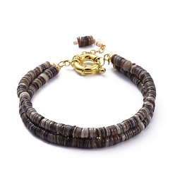 Gray Dyed Natural Shell Multi-strand Bracelets, with Brass Cable Chains and Spring Ring Clasps, Golden, Gray, 8-1/4 inch(21cm)