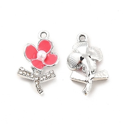 Светло-Коралловый Rhinestone сплава эмали подвески, с абс пластмассовыми жемчужными бисером, , платина, свет коралловый, 19.5x11x4 мм, отверстие : 1.5 мм