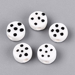 Black Handmade Porcelain Beads, Hand Painted, Famille Rose Porcelain, Flat Round with Polka Dot, Black, 8.5x4.5mm, Hole: 1.8~2mm