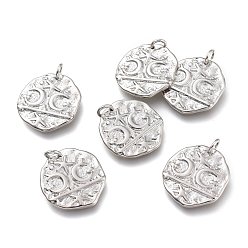 Платина Латунные подвески, с прыжковых колец, чеканный, долговечный, плоские круглые с луной, платина, 18.5x17.5x1.7 мм, отверстие : 3 мм