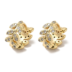 Лист Женские серьги-кольца из латуни с прозрачным фианитом, реальный 18 k позолоченный, лист, 14x7 мм