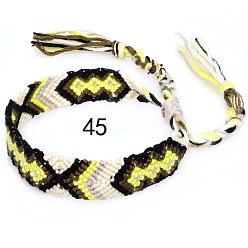 Champagne Yellow Cotton Braided Rhombus Pattern Cord Bracelet, Ethnic Tribal Adjustable Brazilian Bracelet for Women, Champagne Yellow, 5-7/8~14-1/8 inch(15~36cm)
