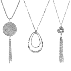 Платина 3 шт. 3 стили сплава каплевидный диск узел кулон длинное ожерелье комплект, платина, 17.32~20.87 дюйм (44~53 см), 1 шт / стиль