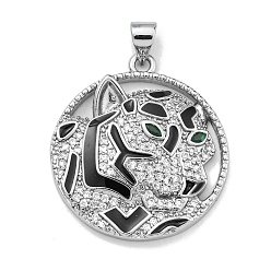 Платина Латунные микро проложить кубического циркония подвески, с эмалью, без кадмия, без никеля и без свинца, леопардовые прелести, платина, 27x24.5x4 мм, отверстие : 4x3.5 мм