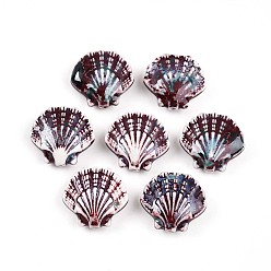 Коричневый Фарфоровые бусины ручной работы, фантазии античного стекла фарфора, формы раковины, коричневые, 25~27x27~29.5x10.5~12 мм, отверстие : 2 мм
