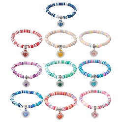 (52) Непрозрачная лаванда Браслеты с подвесками в форме сердца из натуральных драгоценных камней и бисера миюки, Браслеты стрейч из полимерной глины в виде дисков из бисера, разноцветные, внутренний диаметр: 2 дюйм (5.1 см)