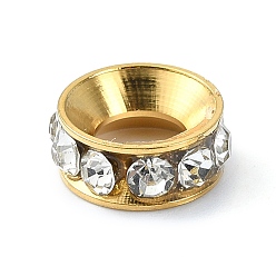 Золотой 304 из нержавеющей стали разделительные бусины, со стразами, бусины с большим отверстием, колонка, золотые, 11x4.5 мм, отверстие : 5.5 мм