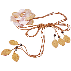 Camel Polyester Flower Knot Tie Waist Belts, with Waxed Rope & Wood Beads, for Shirt Dress Overcoat, Camel, 1745mm