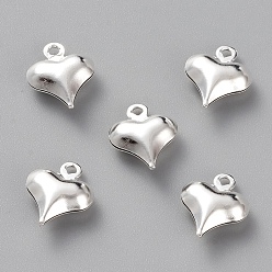 Посеребрённый Латунь прелести, сердце, 925 серебро покрытием, 11x9x4 мм, отверстие : 1 мм