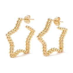 Real 18K Gold Plated Brass Half Hoop Earrings, Stud Earrings, with Ear Nuts, Star, Real 18K Gold Plated, 26x24x4mm, Pin: 0.8mm