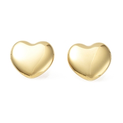Golden 304 Stainless Steel Stud Earrings, Heart, Golden, 24x25mm